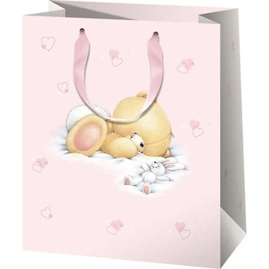 Ružová darčeková taška so vzorom medvedíka 11x15x6cm