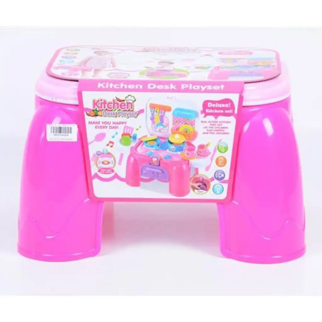 Ružová kuchynská súprava v prenosnom úložnom sedadielku