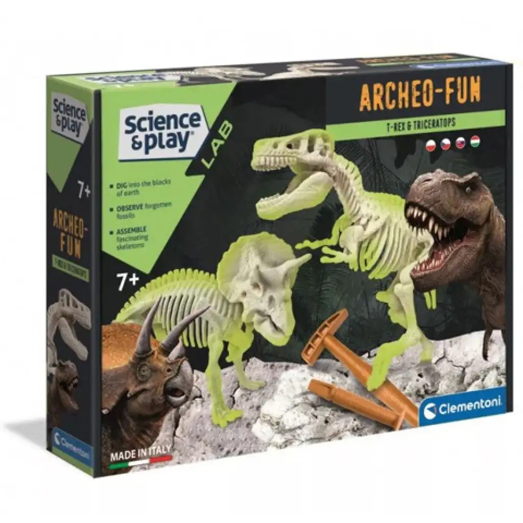 Science&Play: Archeofun svietiaci T-rex a Triceratops archeologický set - Clementoni