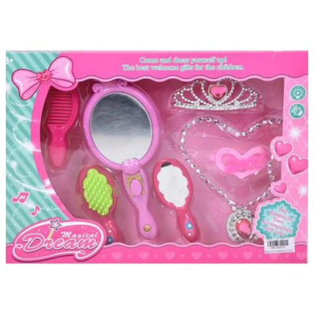 Set krásy s hudobným zrkadlom, náhrdelníkom a diadémom
