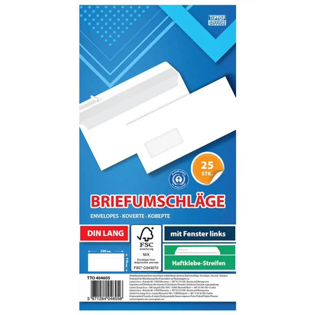 Spirit: Fehér bal ablakos boríték LA/4 11x23cm 25db-os csomag kép 1