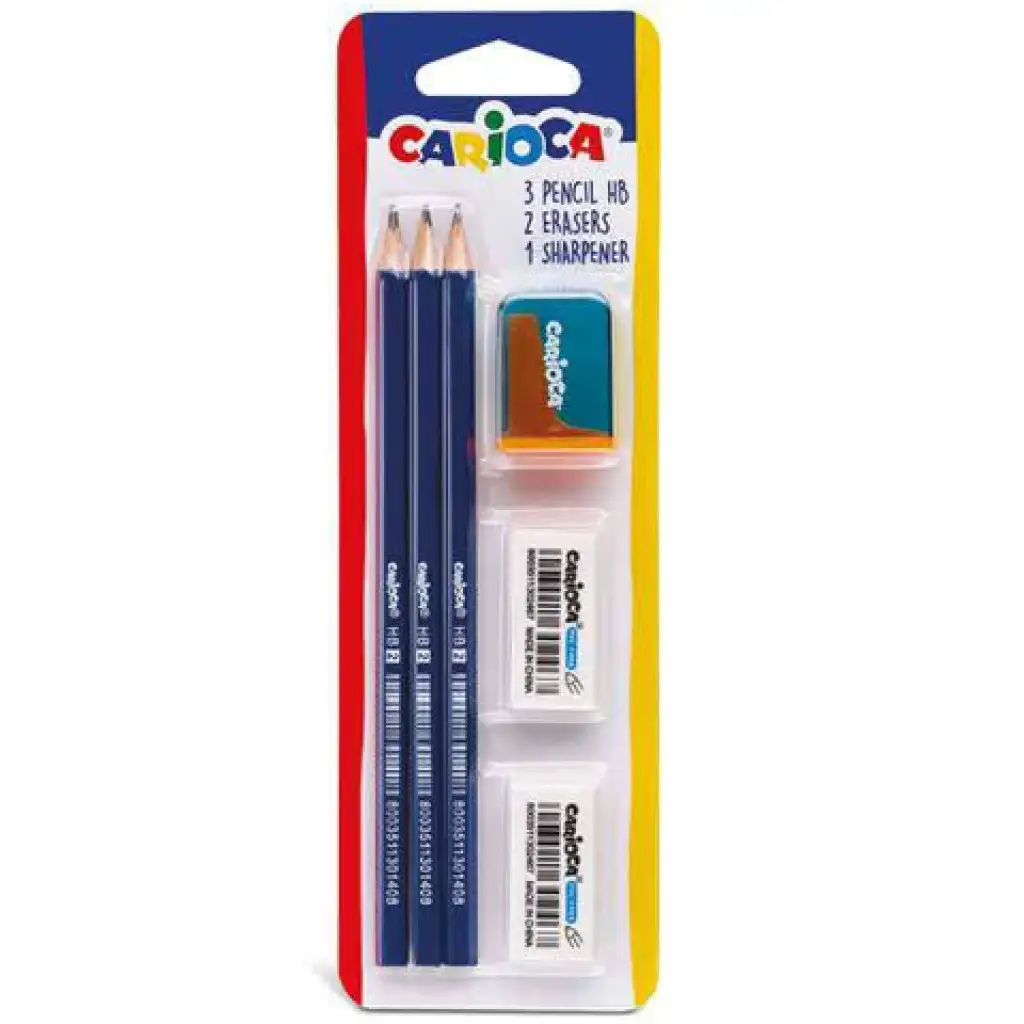 Školský set 3 ceruzky, 2 gumy, 1 strúhadlo - Carioca