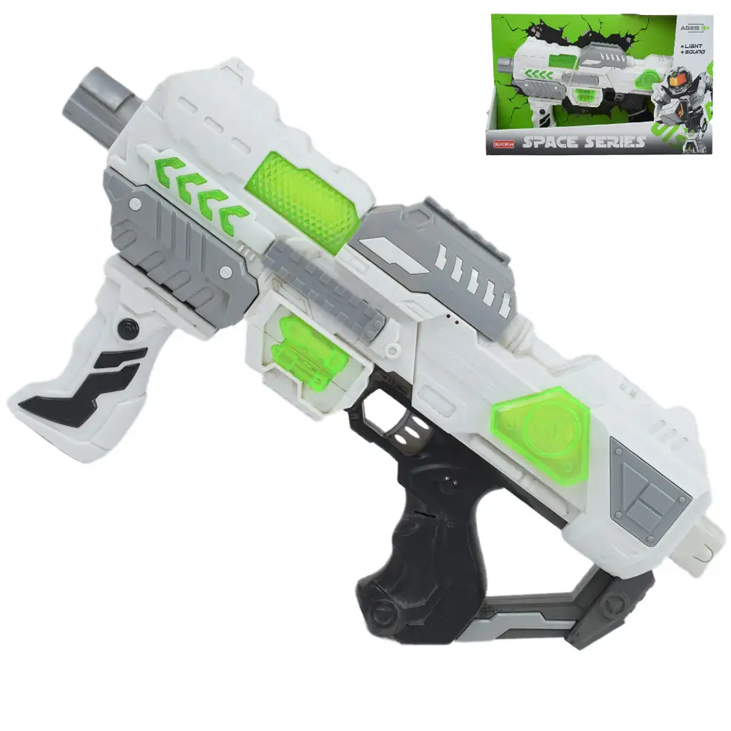 Space Series: Biela vesmírna zbraň s oporu, svetlom a zvukom 40 cm
