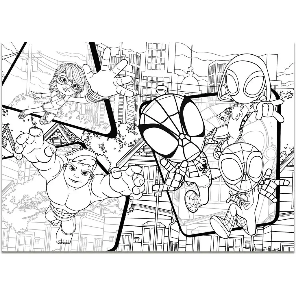 Marvel Spidey 2 v 1 maxi 4x48-dielne puzzle a omaľovánka 35x25 cm - Lisciani kép 3