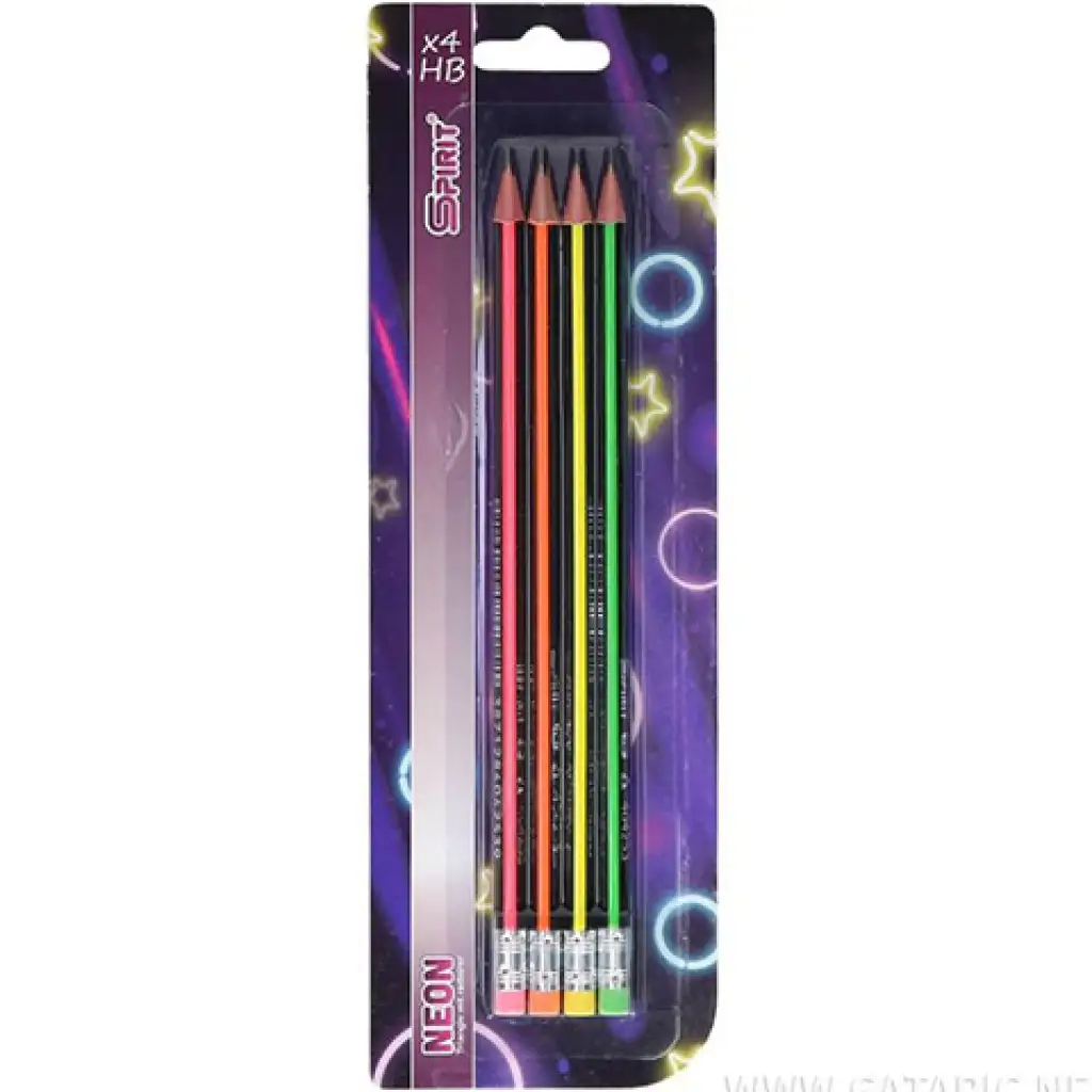 Spirit: Háromszögletű HB neon grafitceruza radírral 4db-os szett kép 1