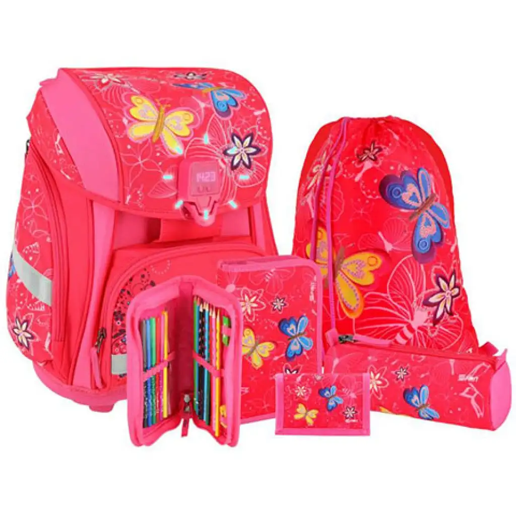 Spirit: Butterfly školská taška s LED, batoh - 5 dielny set