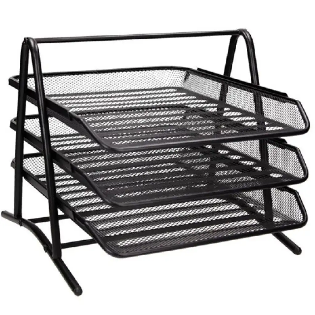 Spirit: Čierna kovová sieťovaná trojpodlažný odkladač na dokumenty