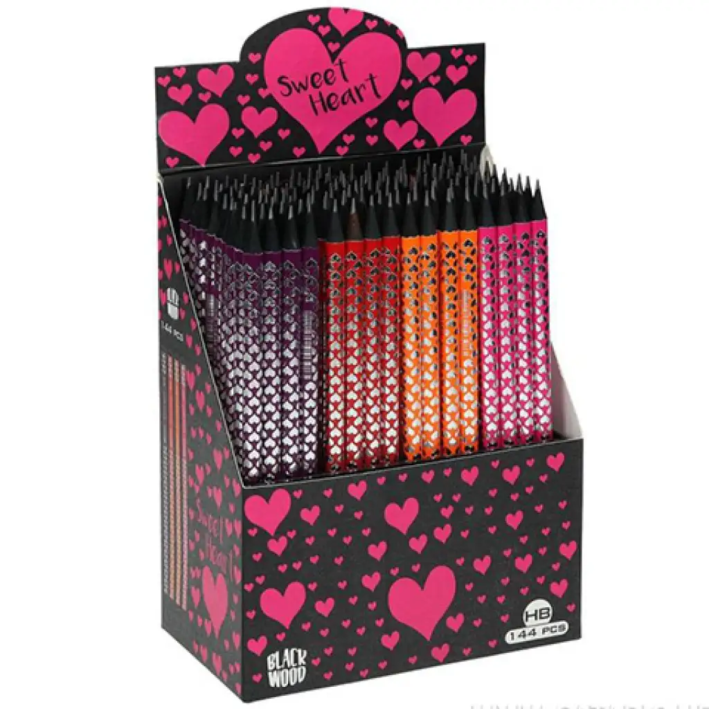 Spirit: Čierna trojhranná grafitová ceruzka HB so srdiečkovým vzorom a gumou 1ks