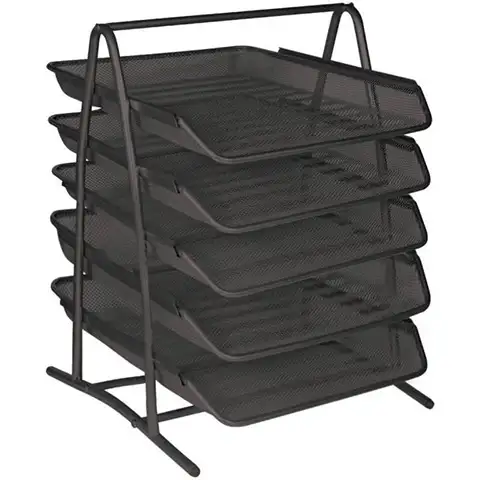 Spirit: 5 poschodový výsuvný zásobník na dokumenty z čiernej kovovej sieťoviny