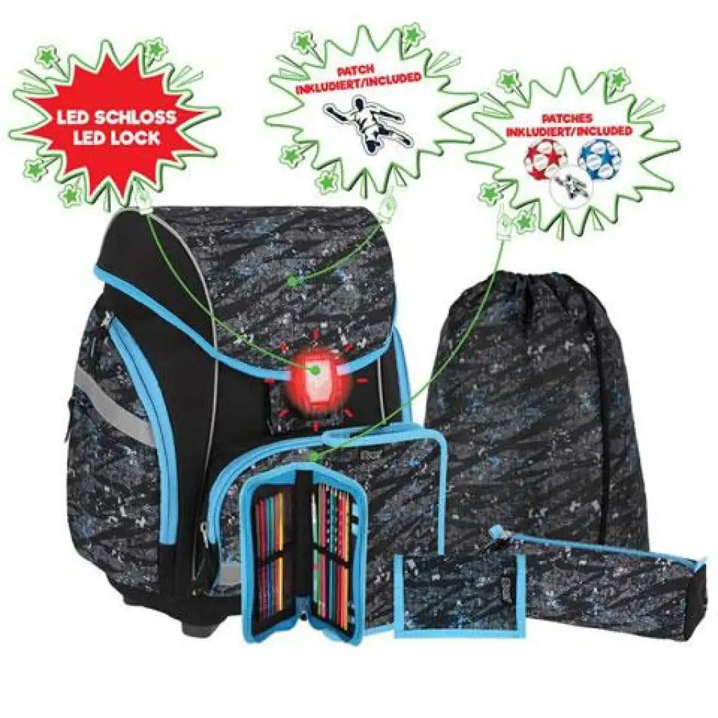 Spirit: Football ergnomická školská taška s 3D vzorom a LED svetlom 5-dielny set 34x22x41cm