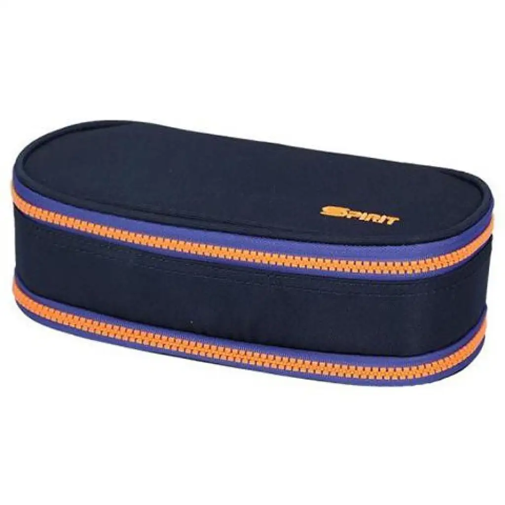 Spirit: Indigo modrý oválny peračník s neónovo oranžovým zipsom 23x10cm
