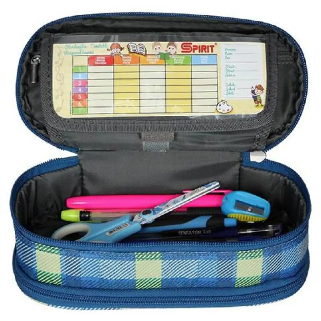 Spirit: Modro-zelený kockovaný oválny peračník 23x10cm kép 3