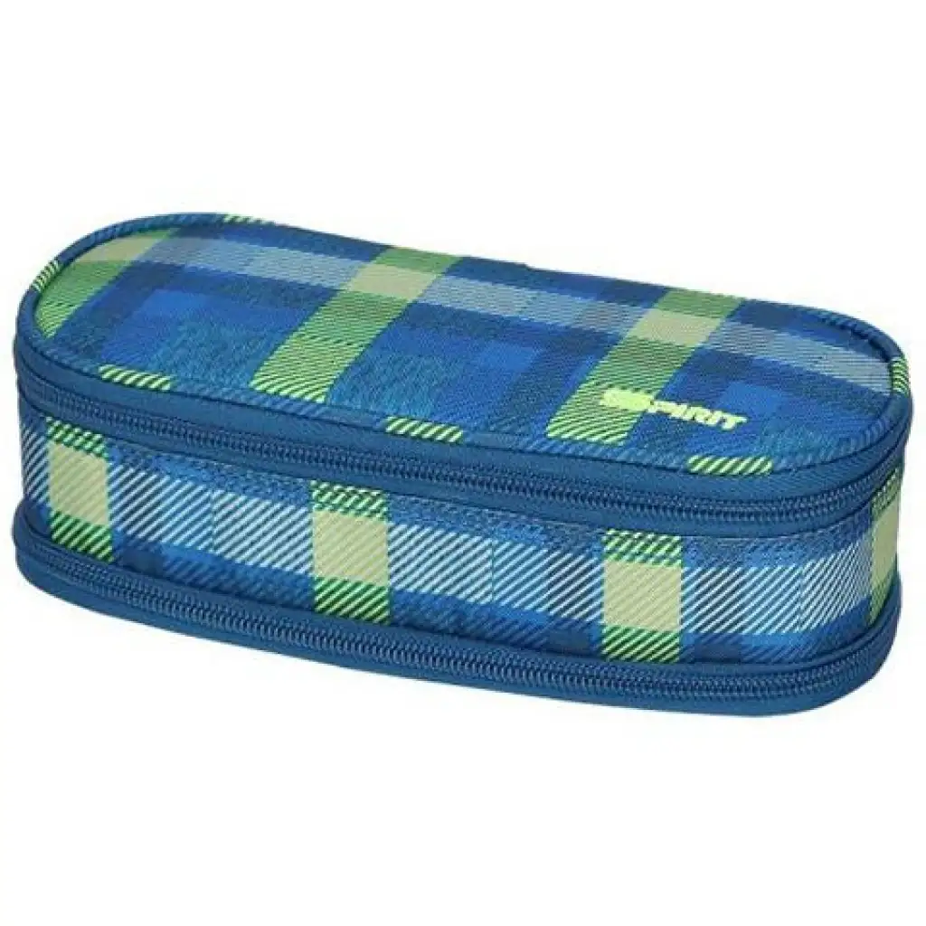 Spirit: Modro-zelený kockovaný oválny peračník 23x10cm