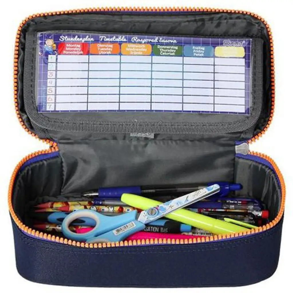 Spirit: My Bag indigová modrý oválny peračník s oranžovým zipsom 23x10cm kép 2