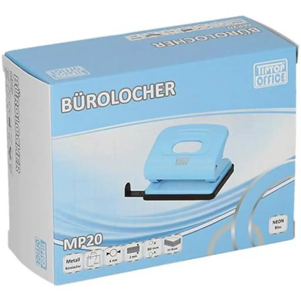 Spirit: Neónovo-modrý kovový dierovač s dvomi dierami MP20