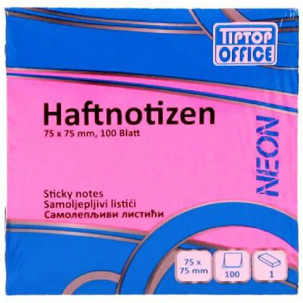 Spirit: Neónovo-ružový samolepiaci poznámkový blok 100 listov 75x75mm