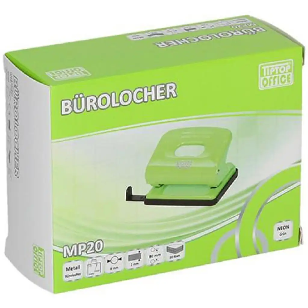 Spirit: Neónovo-zelený kovový dierovač s dvomi dierami MP20