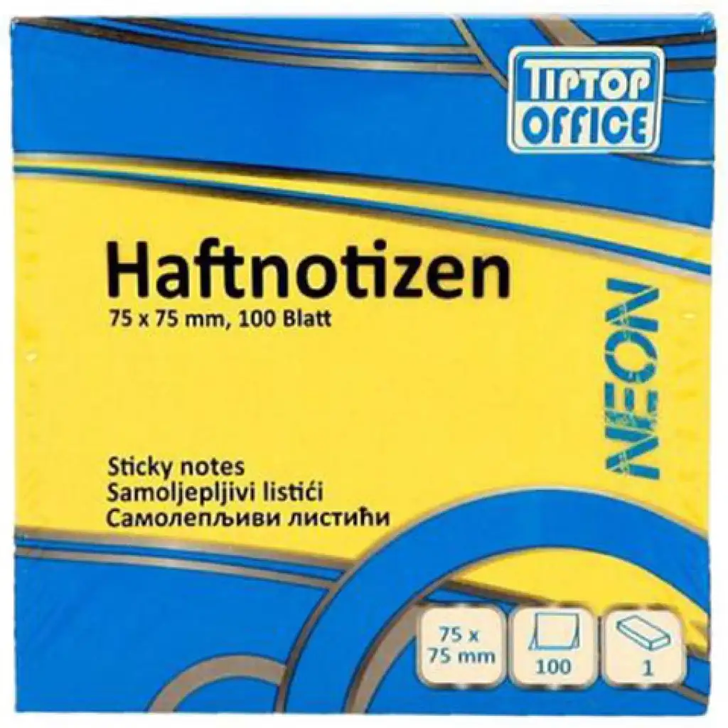 Spirit: Neónovo-žltý samolepiaci poznámkový blok 100 listov 75x75mm