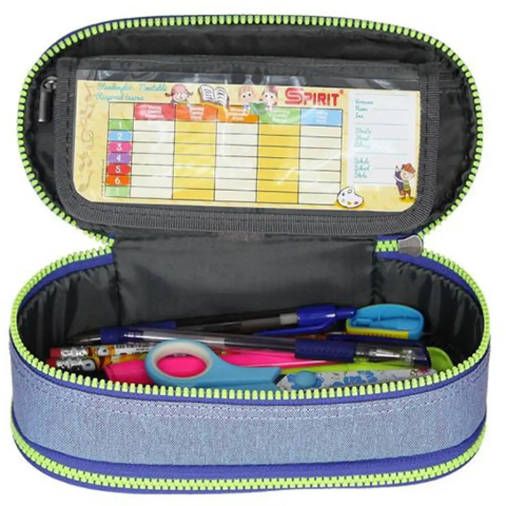 Spirit: Oválny poschodový peračník džínsovej farby 23x10cm kép 3