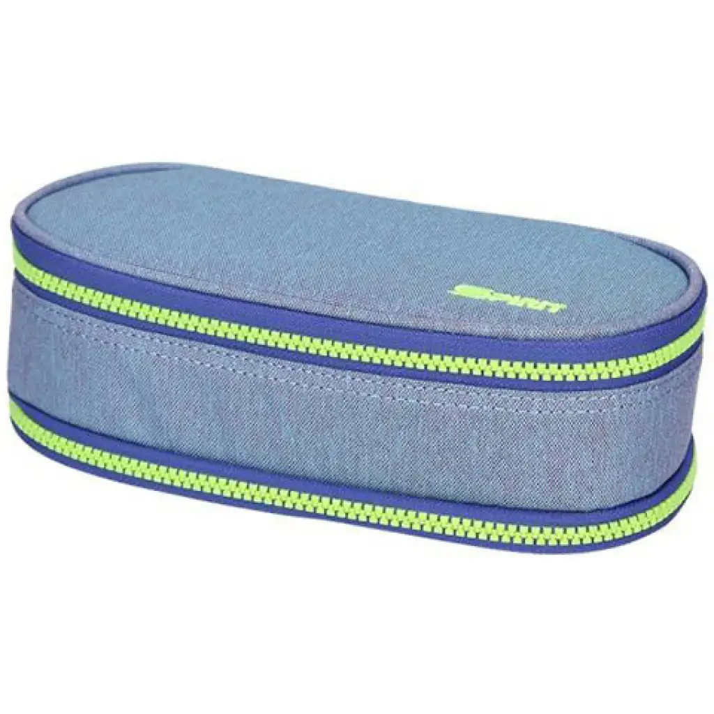 Spirit: Oválny poschodový peračník džínsovej farby 23x10cm