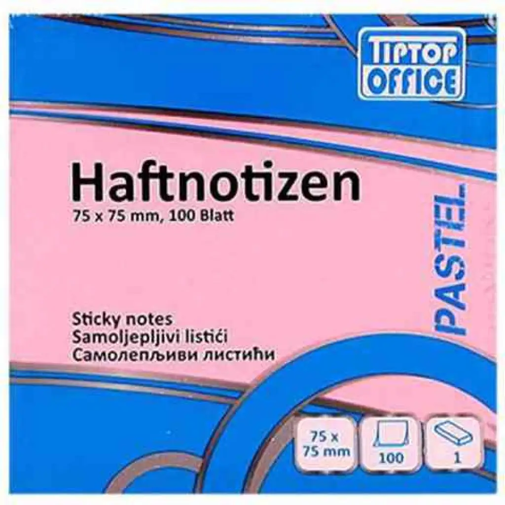 Spirit: Pastelovo-ružový samolepiaci poznámkový blok 100 listov 75x75mm