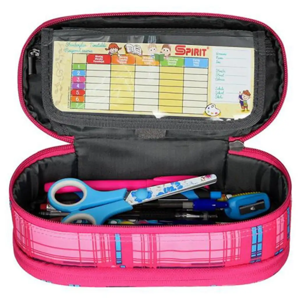 Spirit: Ružový oválny poschodový peračník s kockovaným vzorom 23x10cm kép 2