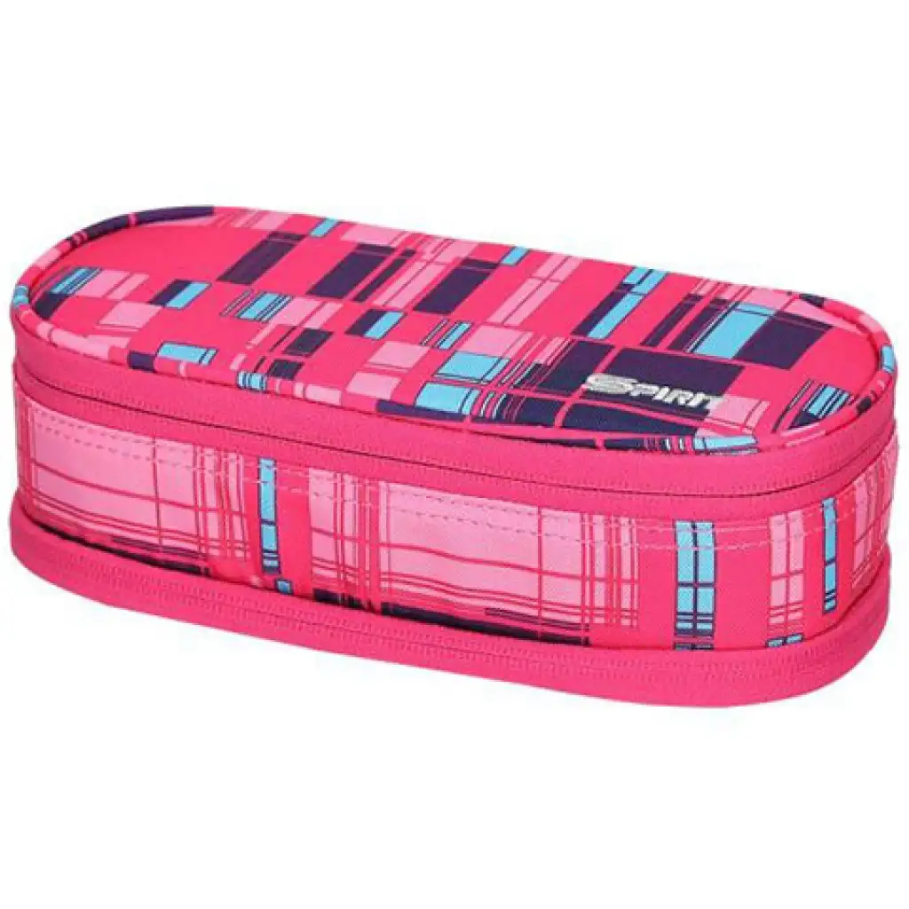 Spirit: Ružový oválny poschodový peračník s kockovaným vzorom 23x10cm