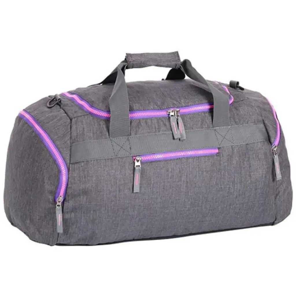 Spirit: Sivá športová taška s neónovo-ružovým zipsom 55x31x41cm