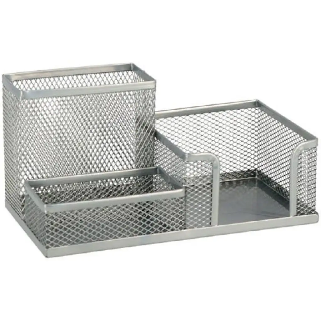 Spirit: Stolný trojdielny stojan na písacie potreby zo striebornej sieťoviny