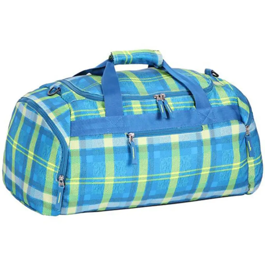 Spirit: Svetlomodrá neónovozelená športová taška s pruhovaným vzorom 55x31x41cm