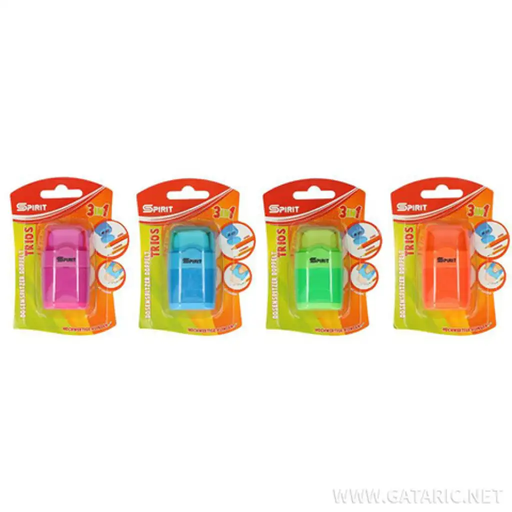 Spirit: Trios 3v1 strúhadlo s dvomi dierami s nádržou a gumou - rôzne druhy 1ks