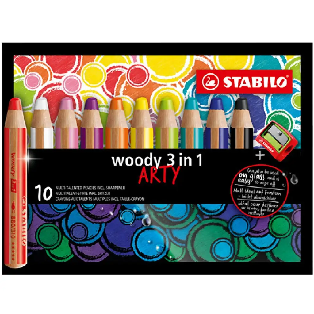 Stabilo Woody 3in1 ARTY set farebných ceruziek 10 dielny set