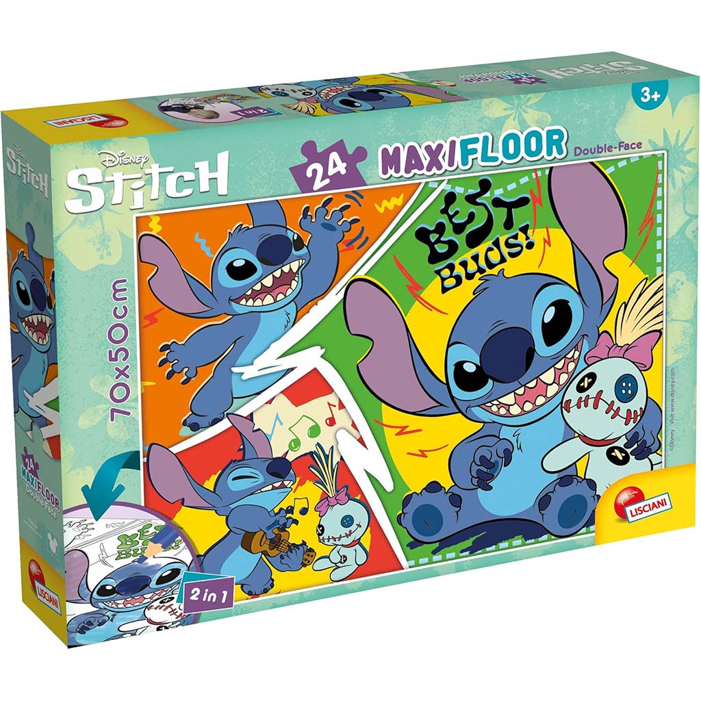 Disney Stitch 2 v 1 maxi 24-dielne puzzle a omaľovánka 70x50 cm - Lisciani