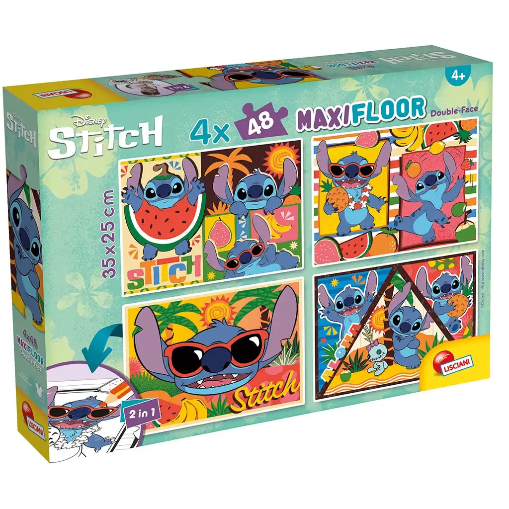 Disney Stitch 2 v 1 maxi 4x48-dielne puzzle a omaľovánka 35x25 cm - Lisciani
