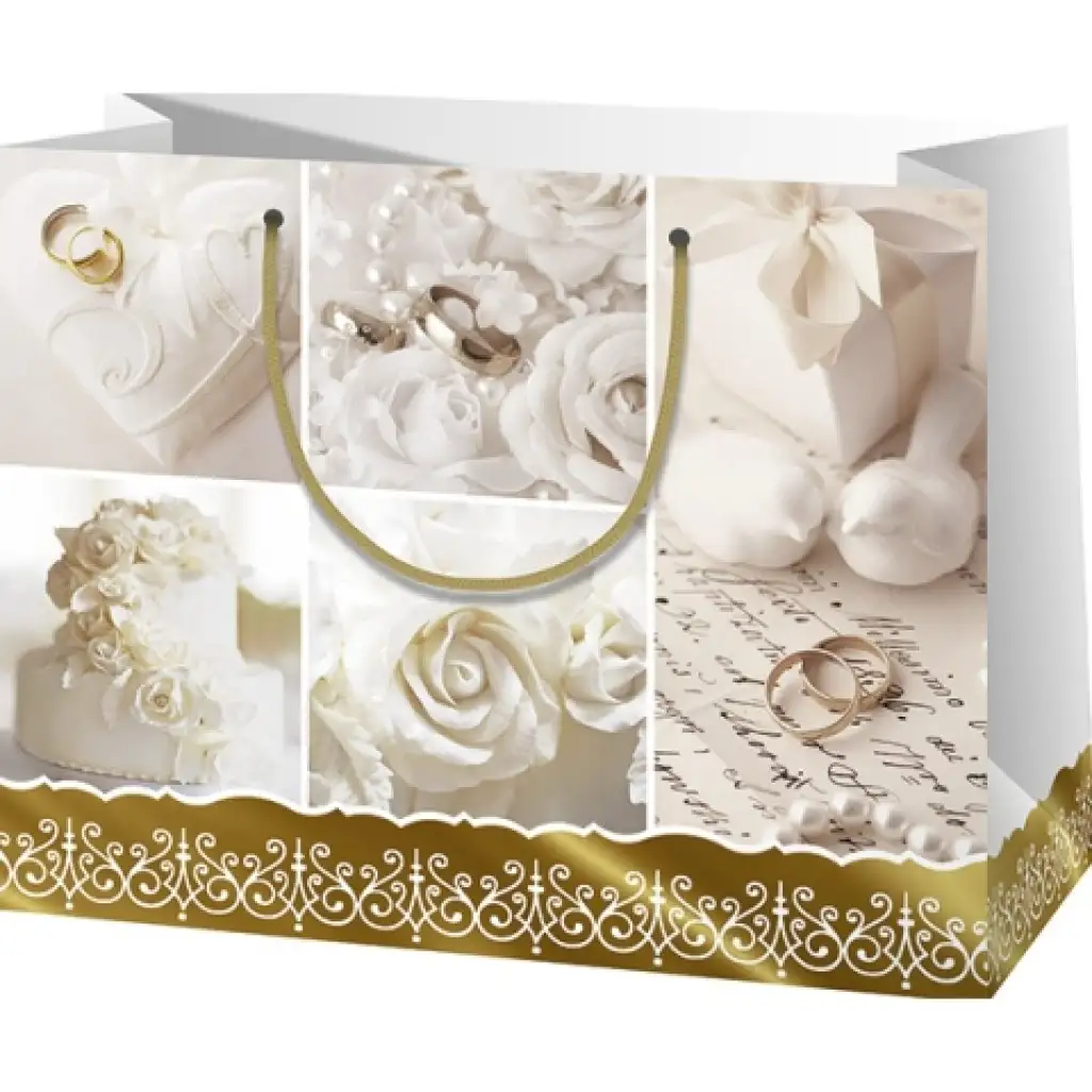 Stredne veľká darčeková taška so svadobným vzorom 18x23x10cm
