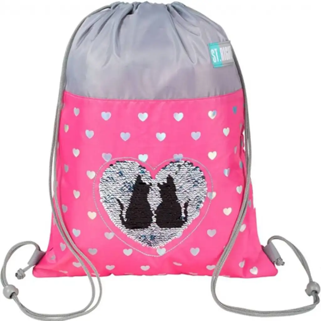 St.Right Ružové vrecko na telocvik so srdiečkovým vzorom 34x43cm