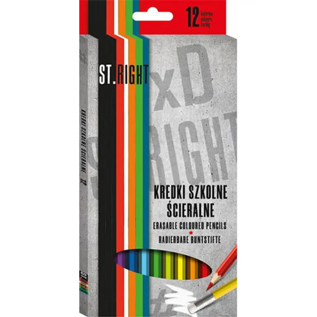 St.Right Hatszögletű színes ceruza radír véggel 12db-os szett kép 1