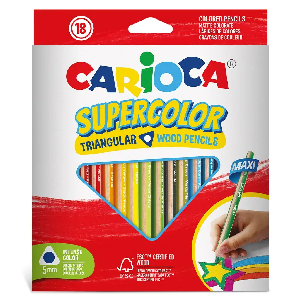 Supercolor trojuholníkový 18ks maxi sada farebných ceruziek - Carioca