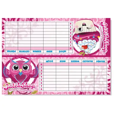 Sweetshop -  dievčenský rozvrh hodín 6 v 1 