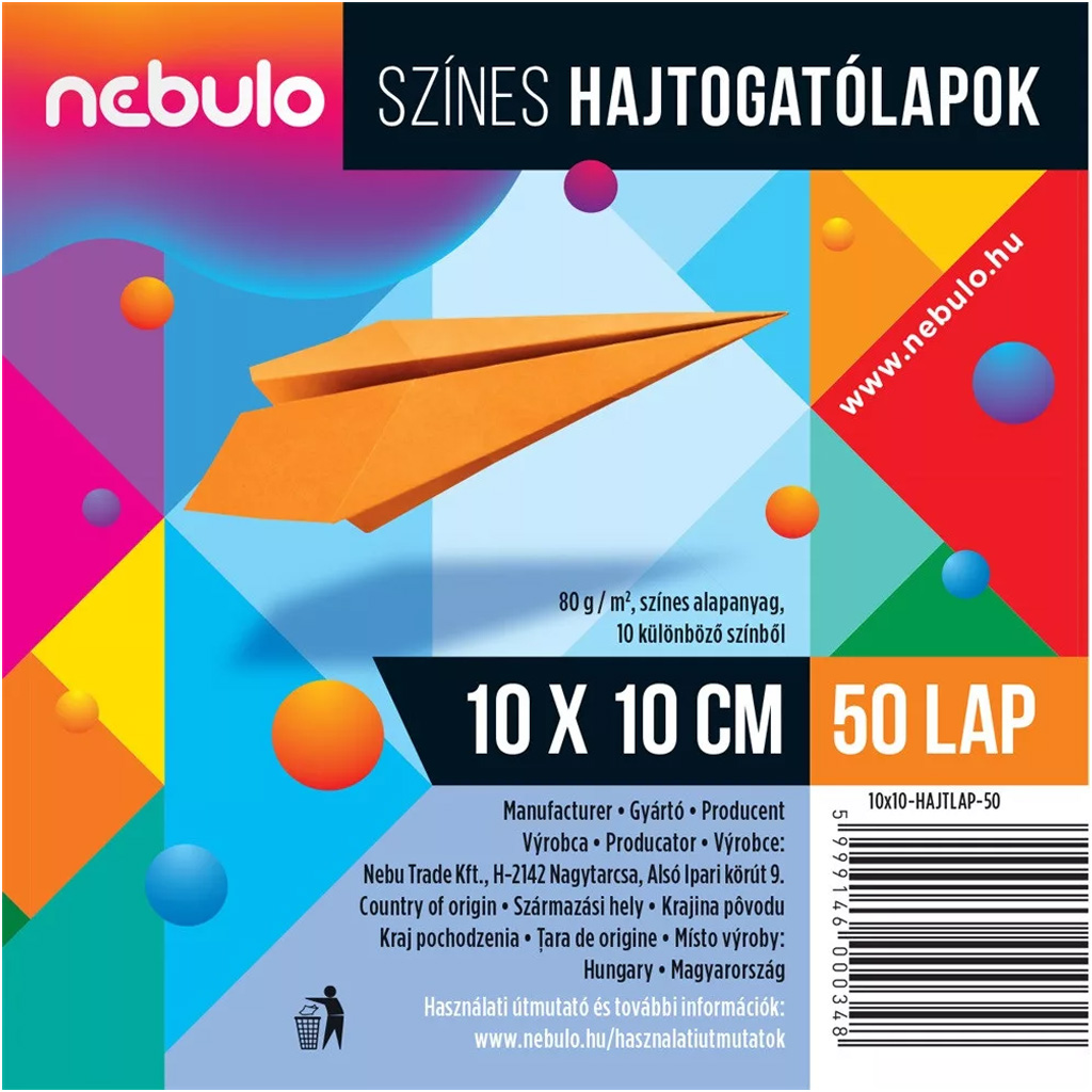 Nebulo: Farebné skladačky, 50 listov, 10x10 cm, 80 g