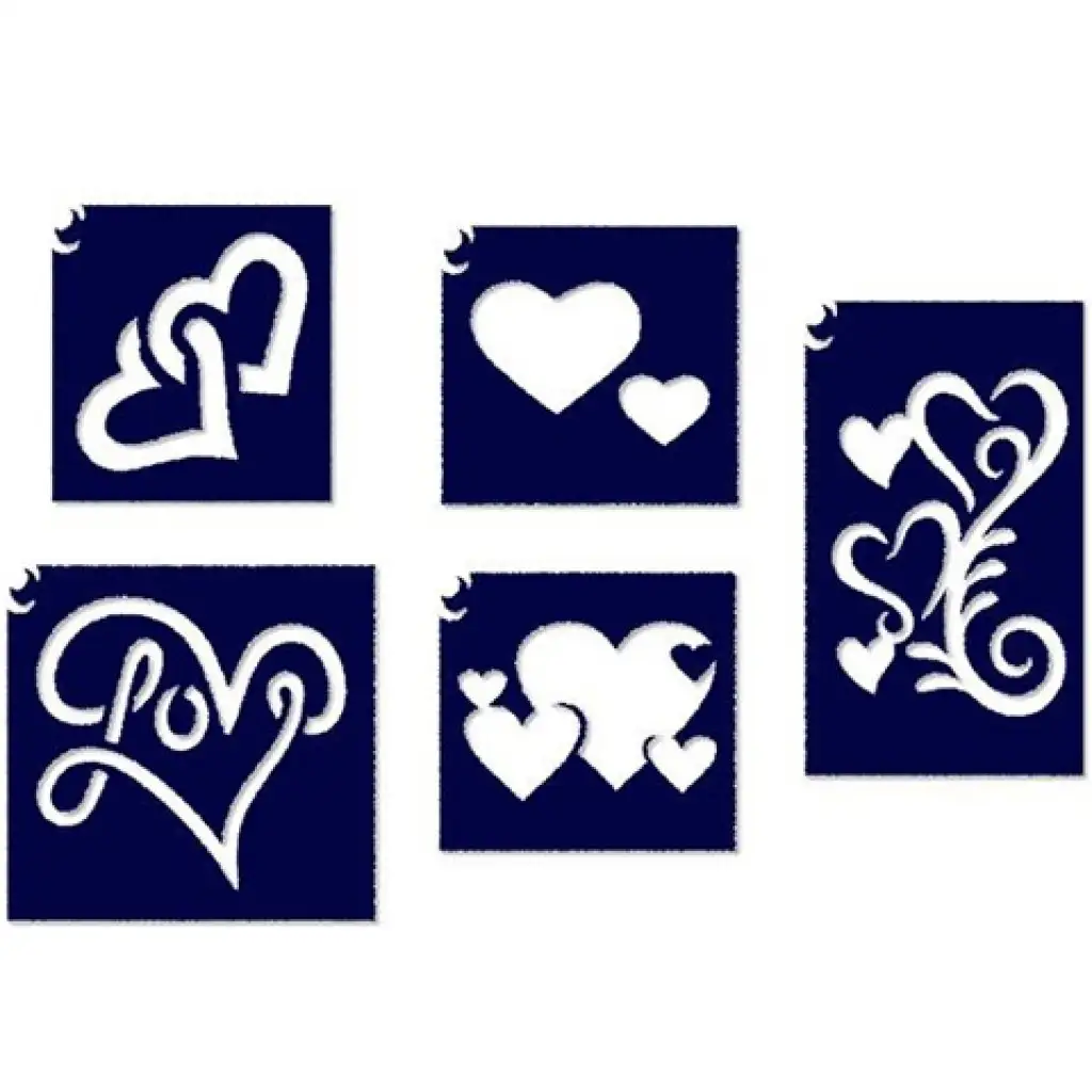 Srdce sľudové tetovanie sada šablónov 5 ks