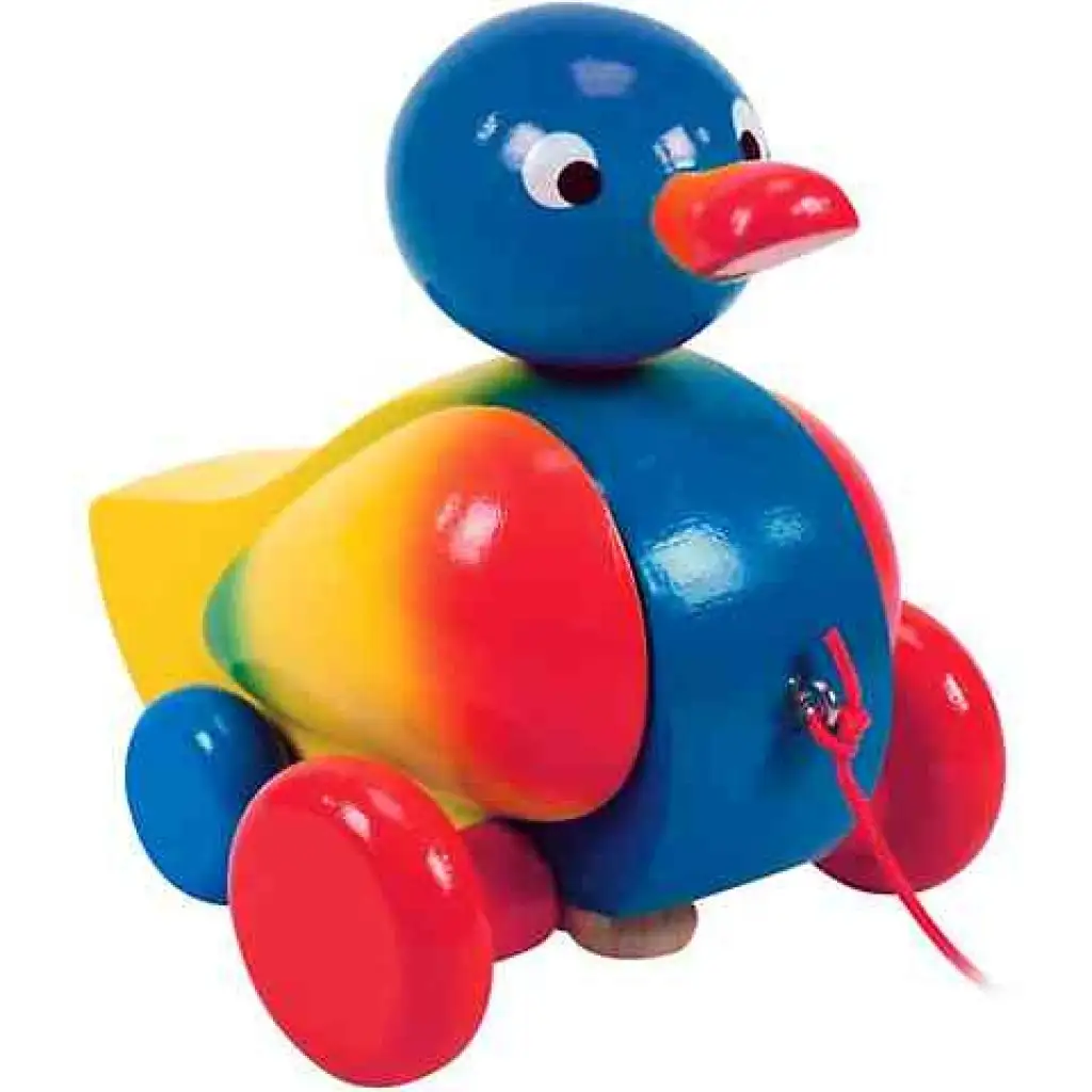 Ťahacia drevená kačica modrej farby