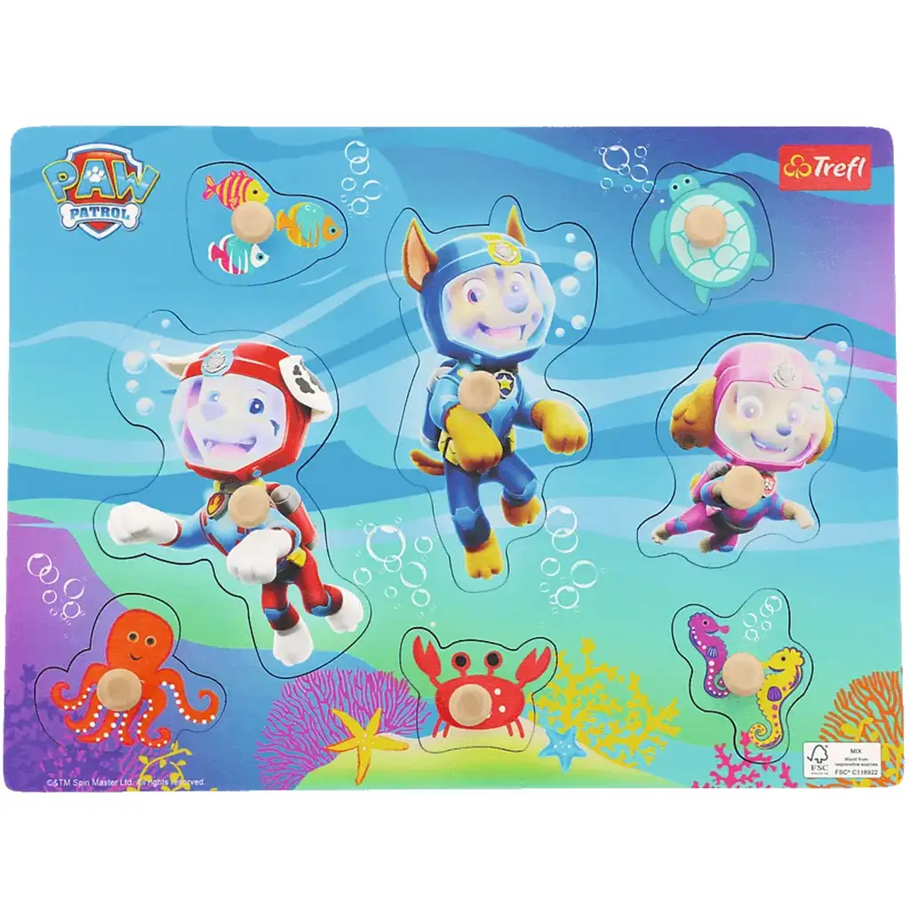 Tlapková patrola potápačské šteniatka na misii drevené vkladacie puzzle - Trefl