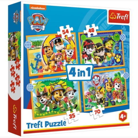Tlapková Patrola: Tím na dovolenke 4v1 35-48-54-70-dielne puzzle - Trefl