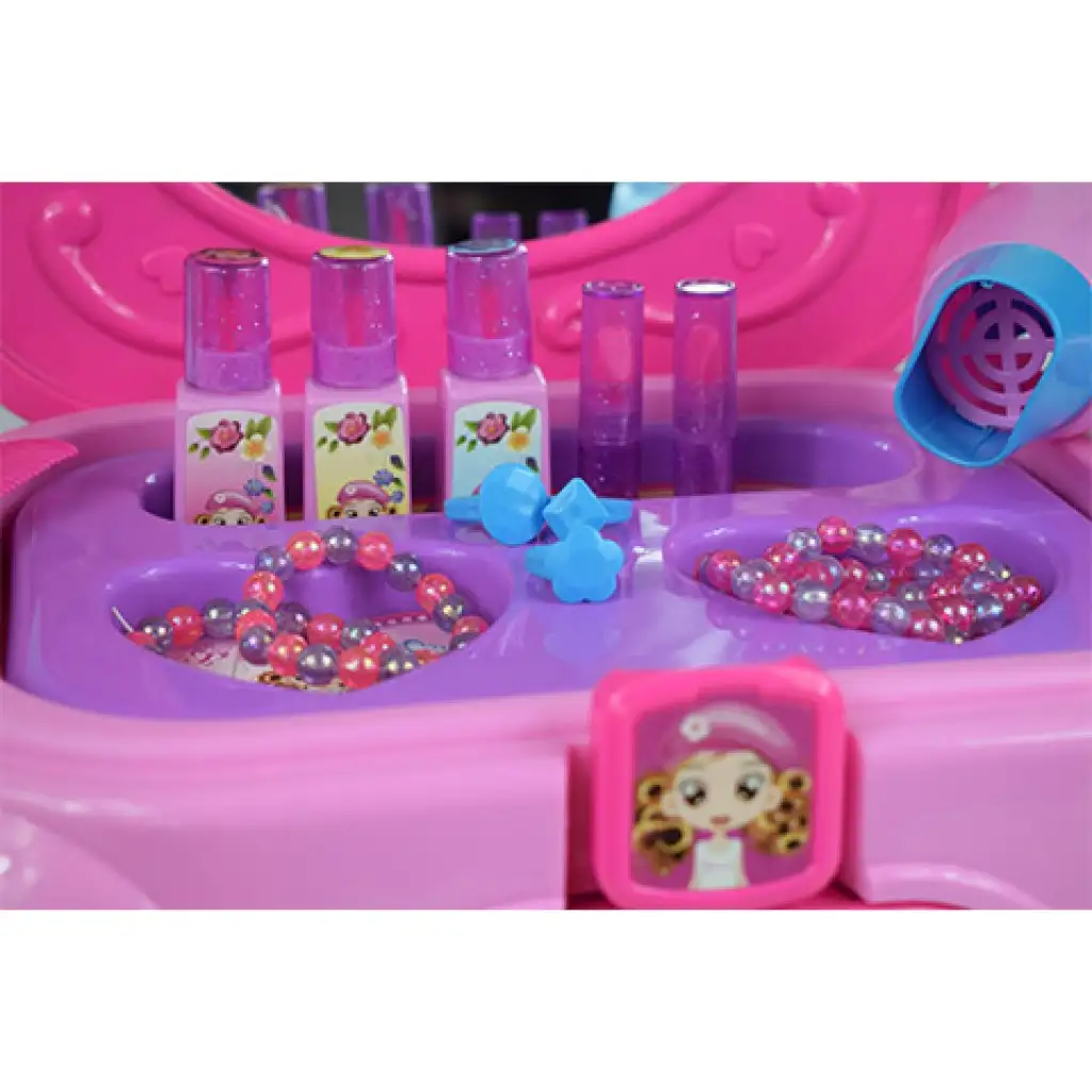 Toaletný stolík v prenosnom sedadle so šperkami a kozmetickými doplnkami kép 6