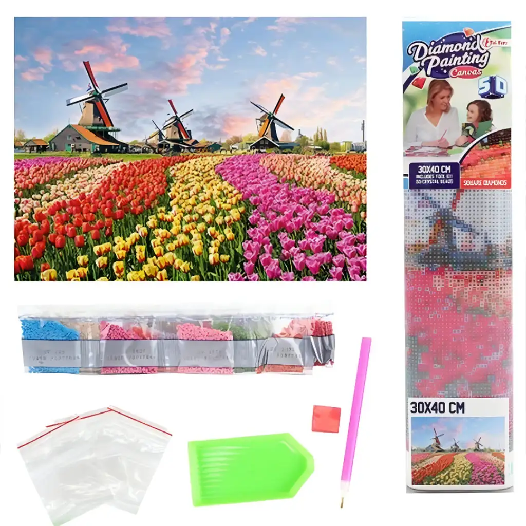 Diamantová mozaika: Holandské tulipánové pole diamantová maľovacia súprava 30x40cm kép 2