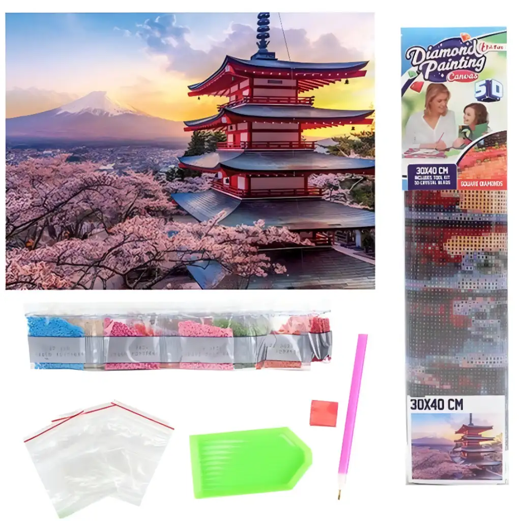 Diamantová mozaika: Japonská pagoda diamantová maľba set 30x40cm kép 2