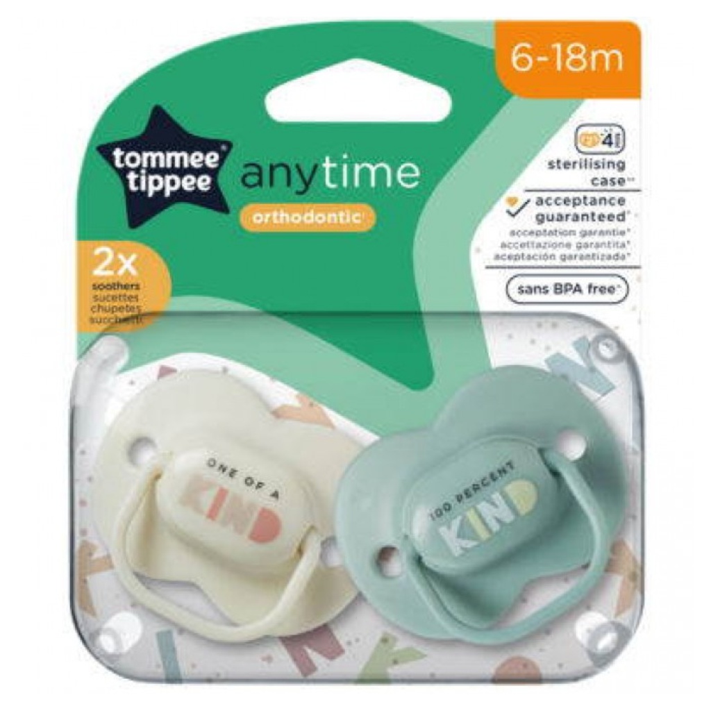 Tommee Tippee: AnyTime 2-dielna sada ortodontických cumlíkov (6-18 mesiacov)
