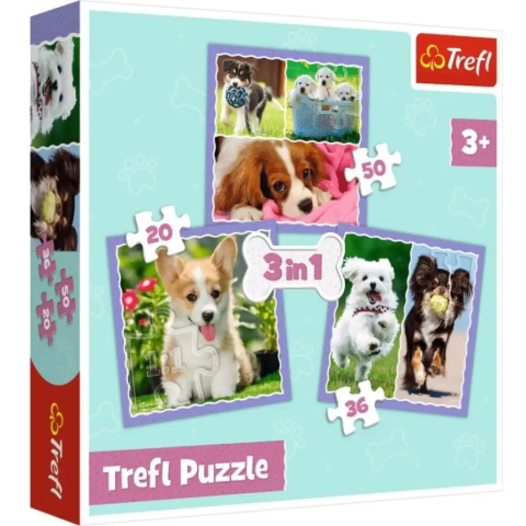 Rozkošné psy 3v1 50-36-20 dielne puzzle - Trefl