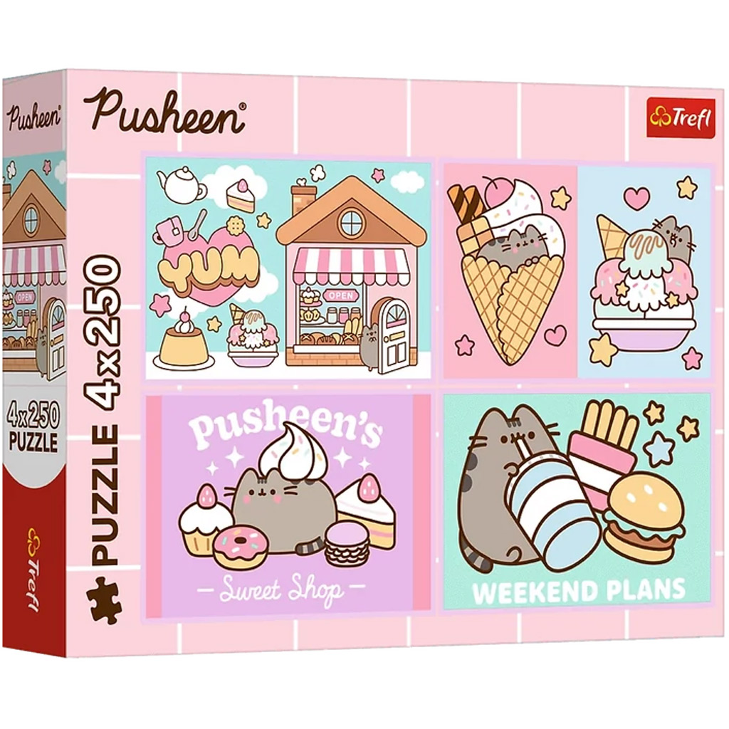 Zoznámte sa s mačkou Pusheen 4×250-dielne puzzle - Trefl